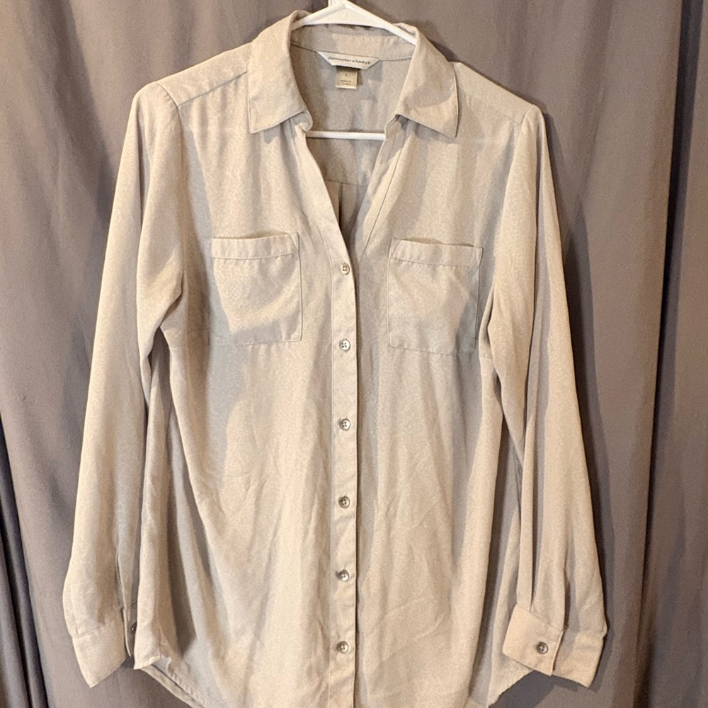 Christopher & Banks Beige Collared Button Front Shirt Women’s S Long Sleeve